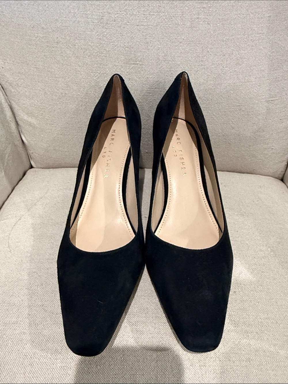 Marc Fisher Black Suede Pointed Pumps with Square Toe